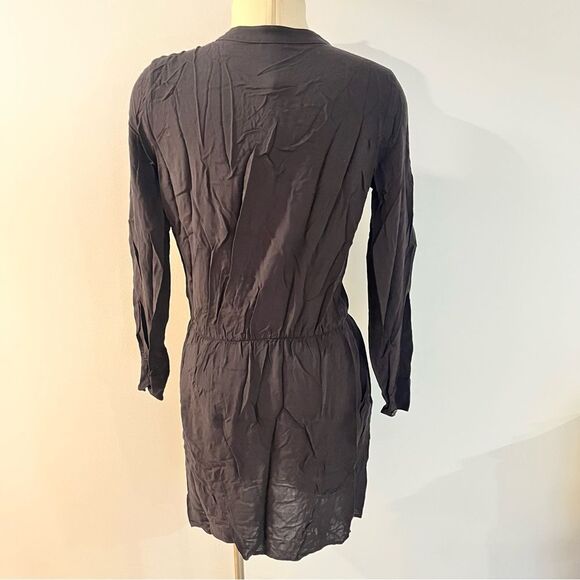Splendid Black Rayon Voile Drape Dress Long Sleeve V-Neck Size Large - Picture 4 of 7